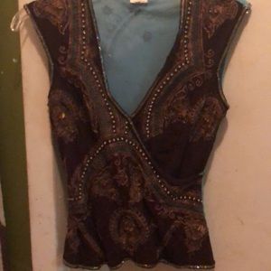 Silk embellished crossover top